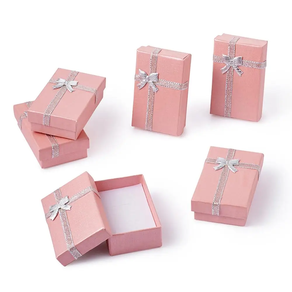 24Pcs Valentines Day Gifts Packages Jewelry Boxes with Bowknot and Sponge for Necklaces Pendants Rectangle Pink 80x50x25mm