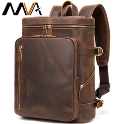 MVA Vintage Crazy Horse Leather Men Backpack Real Leather Women Rucksack Big Capacity Travel Bag School Backpack For Women Retro