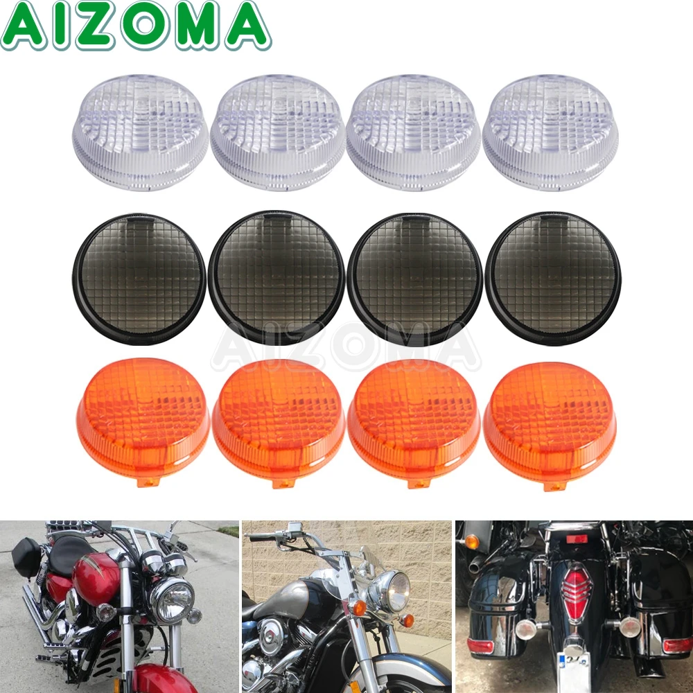 Clear Smoke Amber Front&Rear Turn Signal Light Lenses For Honda VTX Aero 1300 Kawasaki Vulcan 1600 VN1600 2.75'' Round Lens