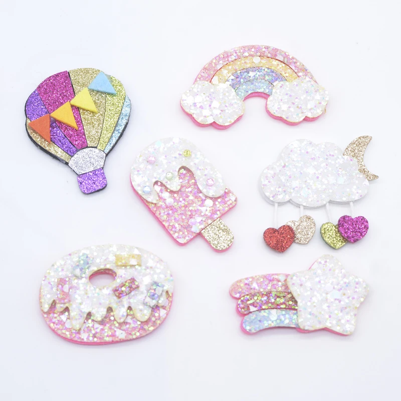 12Pcs Kawaii Meteor Rainbow Cake Ice Cream Hot Air Balloon Cloud Applique for DIY Baby Hat Headwear Hair Clips Bow Decor Patches