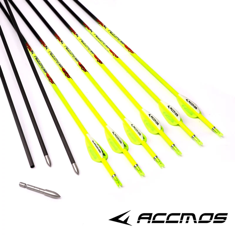 Imagem -03 - Accmos-pure Carbon Archery Arrow Spine 400 500 600 700 800 900 1000 id 4.2 mm Laranja Amarelo Composto Arco Recuvre Tiro