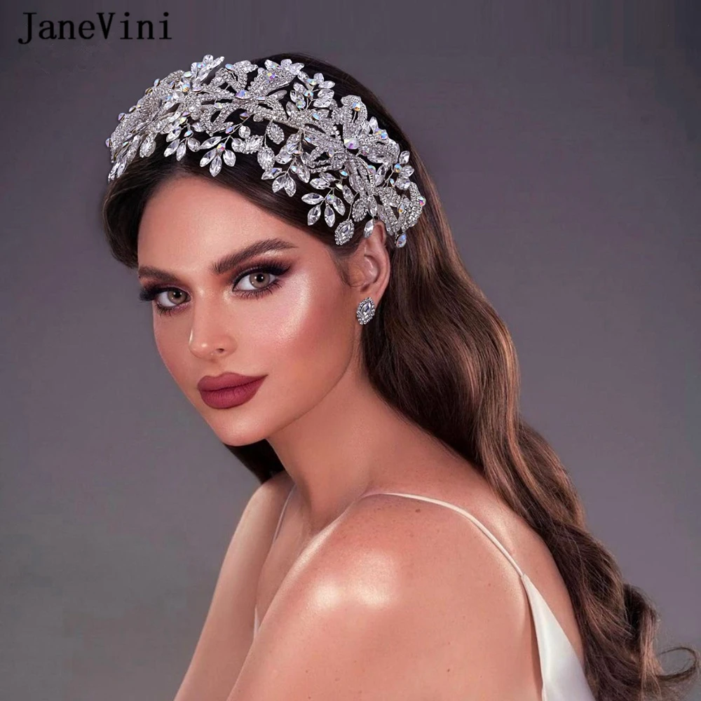 JaneVini Luxury Crystal Princess Headbands Sparkly Rhinestone Bridal Crowns Birthday Party Women Tiaras Jewelry Hair Accessories