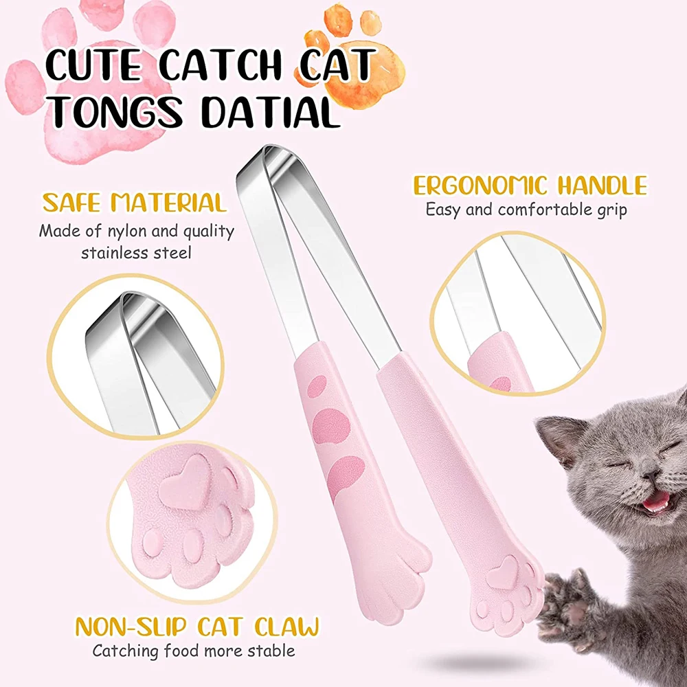 Japanese Cat Paw Shape Food Tongs Cute Cartoon Meal Tongs Stainless Steel Barbecue Tongs Sandwich Baking Clip Kitchen Gadgets