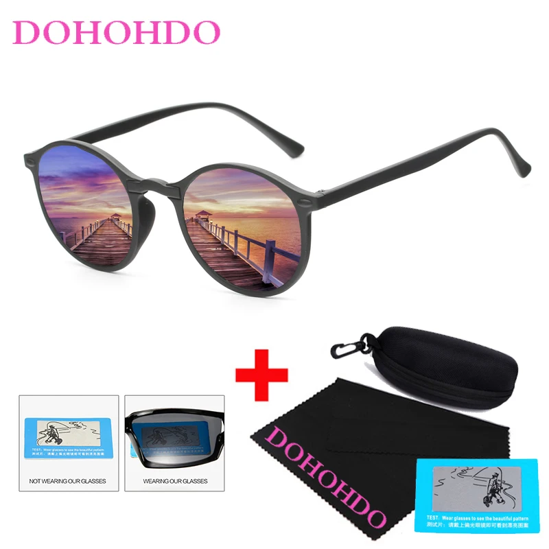 DOHOHDO 2022 Vintage Women Men Polarized Sunglasses Round Retro Rivet Frame Sun Glasses Men UV400 Goggle Gafas De Sol With Case