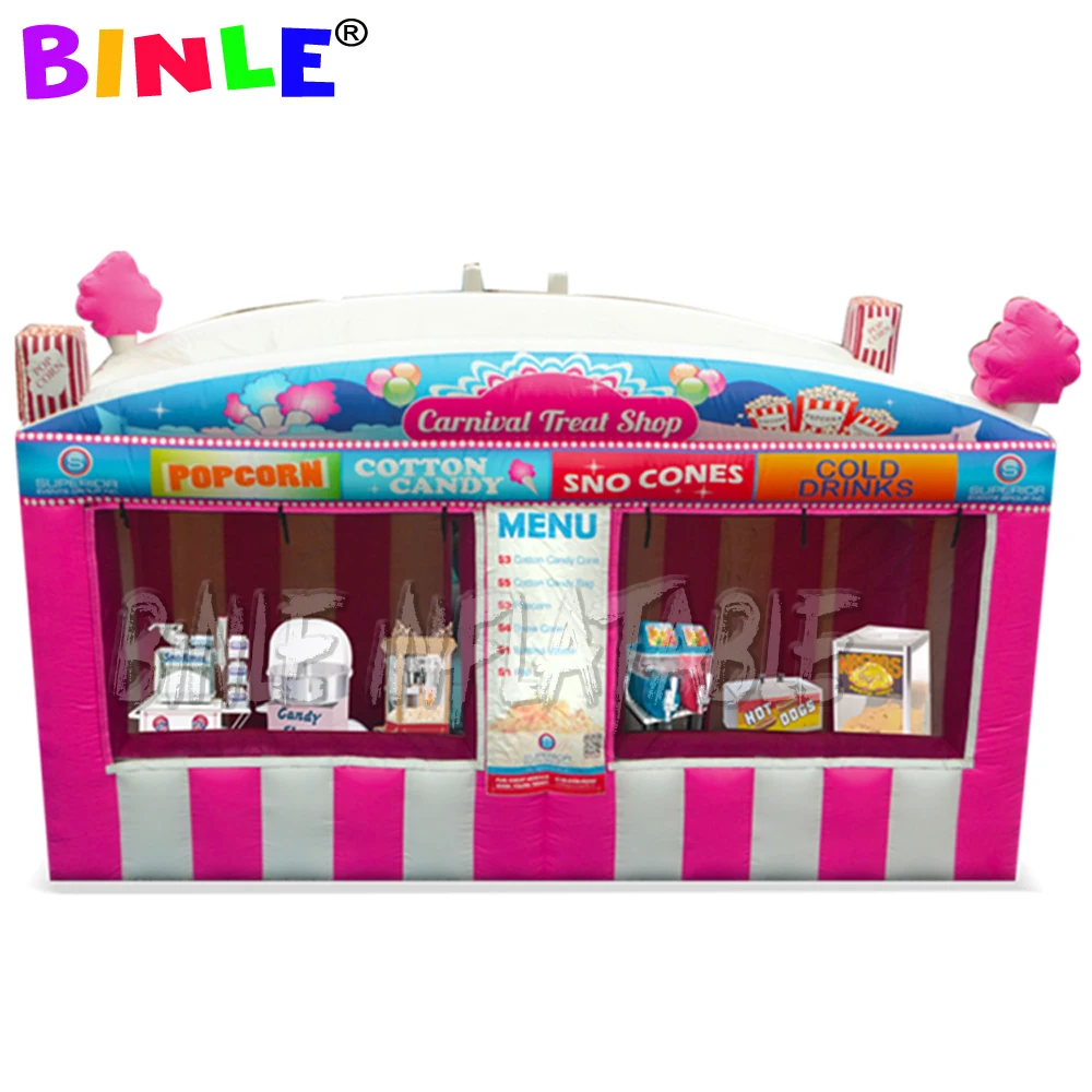 Fast food oxford pink giant inflatable carnival treat shop/ Inflatable Concession Stand/popcorn ice cream booth with blower