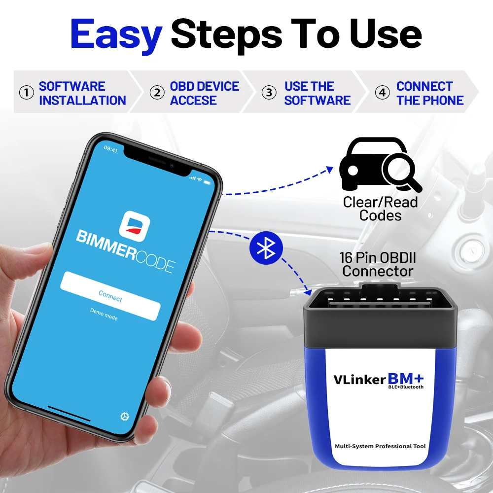 Vgate VLinker BM ELM327 V2.2 OBD2 Scanner Bluetooth-kompatibel 4.0 Auto-Diagnosegerät Bimmercode PK ELM 327 für BMW – Detail 9
