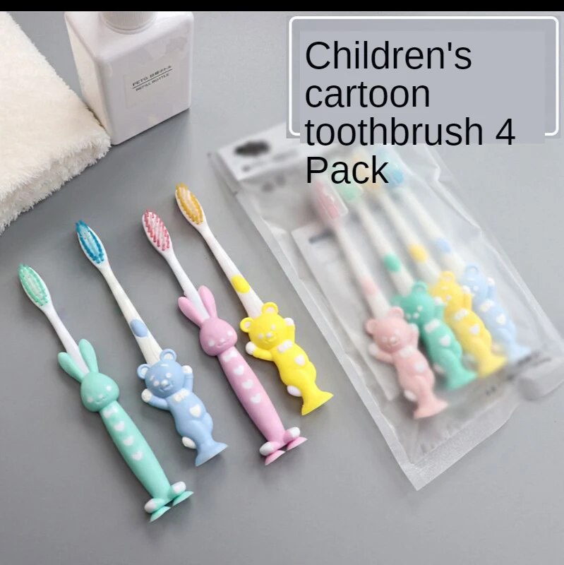 

4pcs/set Kids Toothbrush Household Cartoon Toothbrush Children Bamboo Charcoal Soft Hair Set Silicone Cute Clean Teeth Brushing