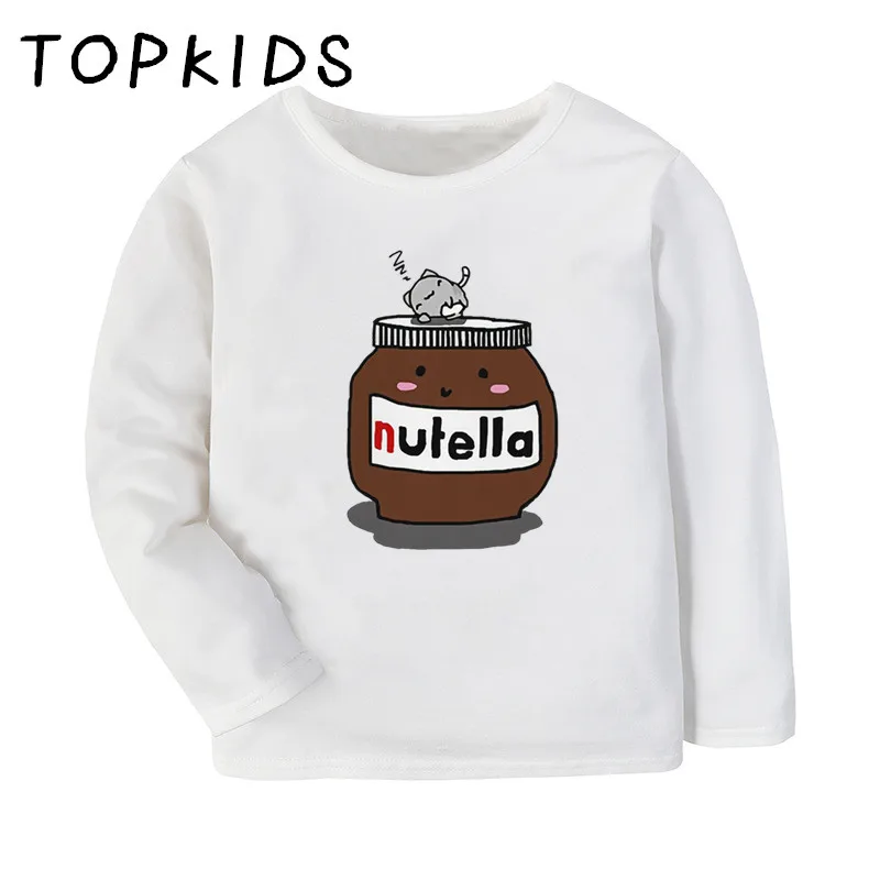 

2021 Kids Cute Nutella Cartoon Print Funny T-shirt Children Casual Tops Baby Boys Girls Long Sleeve T shirt,LKP5357