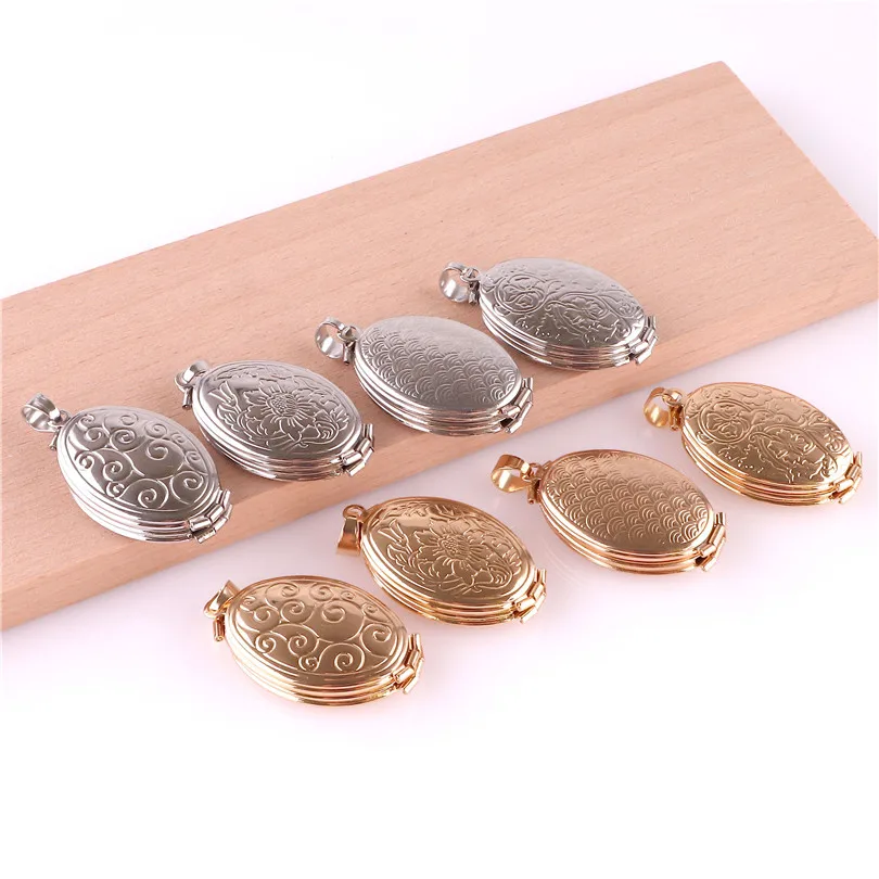 Fashion Album Box Necklaces Magic 4 Photo Pendant Memory Floating Locket Necklace Oval Flower Flash Box No photos