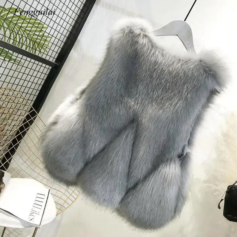 Fur Vest Waistcoat Short  Faux Fox Coat Plush Winter Female Jacket Faux Fur r Women Waist Coat Gilet Female Jacket