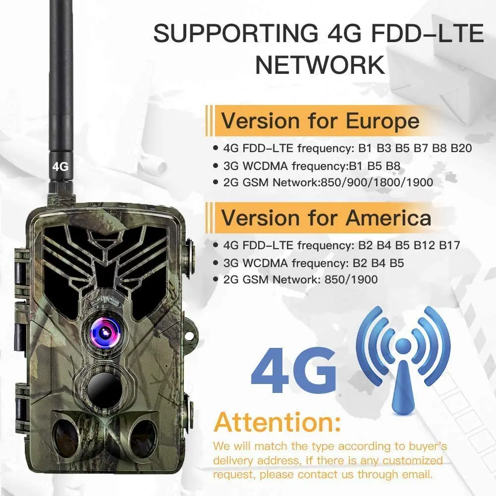 20MP 4G Trail Hunting Camera SMTP FTP MMS Cellular Wireless 1080P 0.3S Trigger Trail Cam Photo Trap  IP65 Waterproof HC810LTE