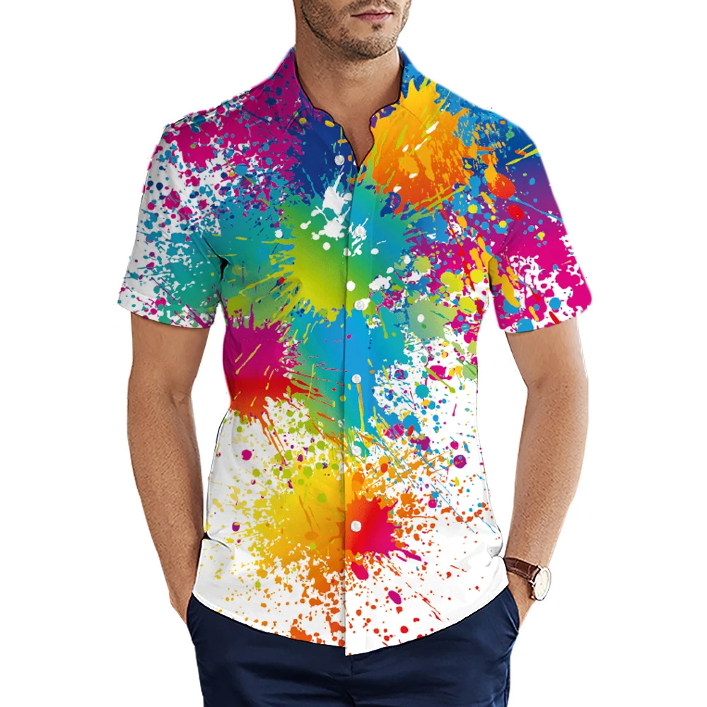 2021 Summer Short sleeve Shirts Paint Splatter Psychedelic Pattern 3D All Over Printed Hawaiian Shirt Mens Harajuku Casual Shirt