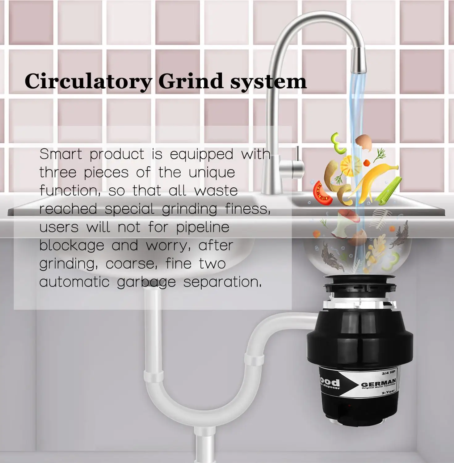 76336A German 1000W Motor Technology 1 Horsepower Deluxe Continuous Feed Disposall Food Waste Disposer + Air Switch