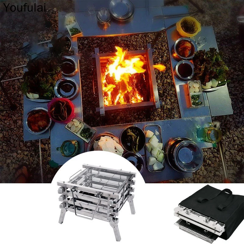 

8d, 270 New All-stainless Steel Camping Folding Portable Barbecue Grill Carbon Oven Wood Stove Bonfire Rack Barbecue Incinerator