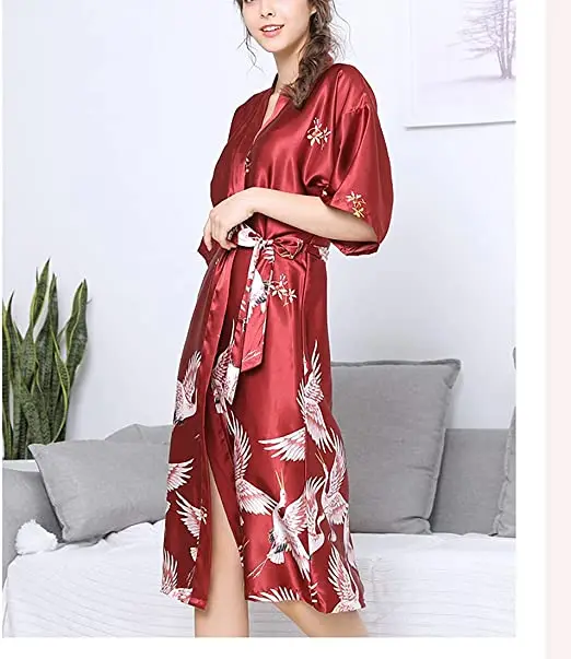 Albornoz tipo kimono de seda para mujer, túnicas de seda estilo Kimono con estampado floral, conjunto de noche cómodo disponible en talla grande XXXL