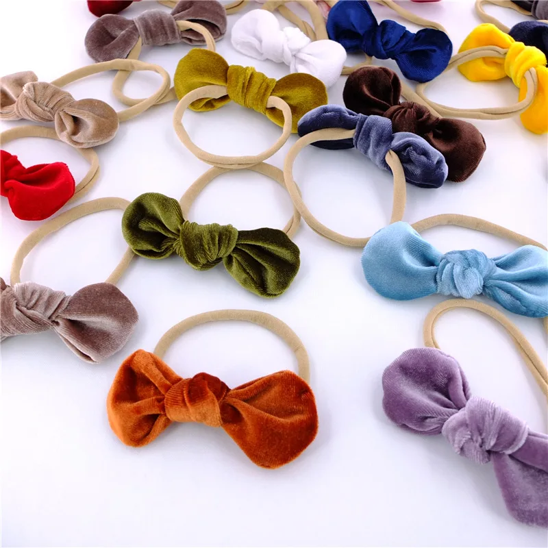 MengNa 24pc/lot 2021 New 4inch Velvet Bow Nylon Headband or Clip Cute Baby Girls Velvet Bows Hairpins Hairgrips Hair Accessories