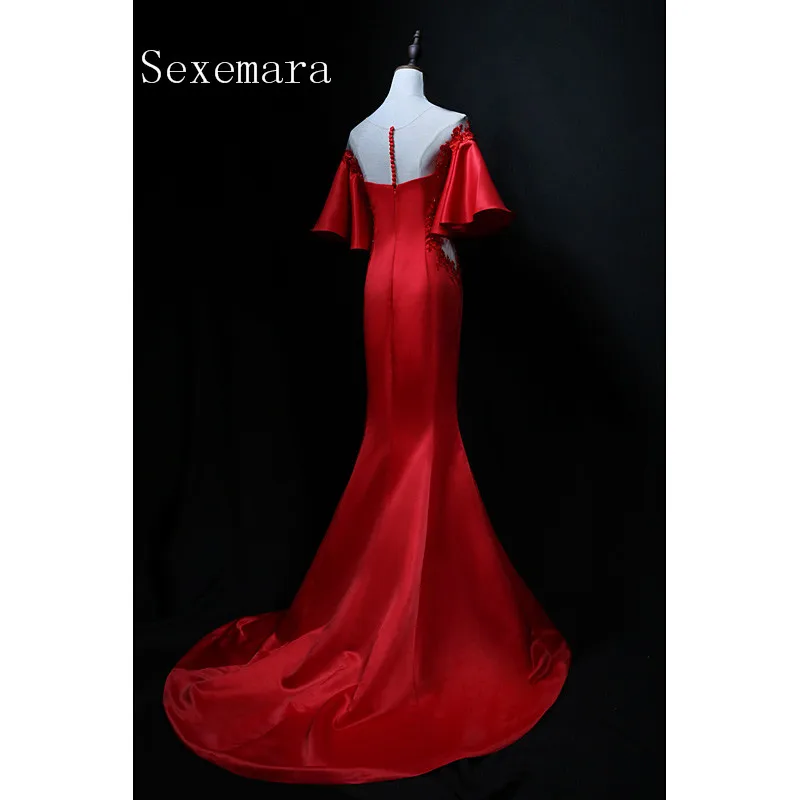 Frete grátis 2018 novo design do vintage artesanal vermelho sereia festa de formatura vestido de noite meia manga mãe da noiva vestidos