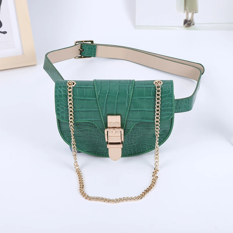 Crocodile Belt Bag for Women 2021 Designer Chain Shoulder Crossbody Bags PU Leather Purse Female Funny Pack Half Round Waist Bag