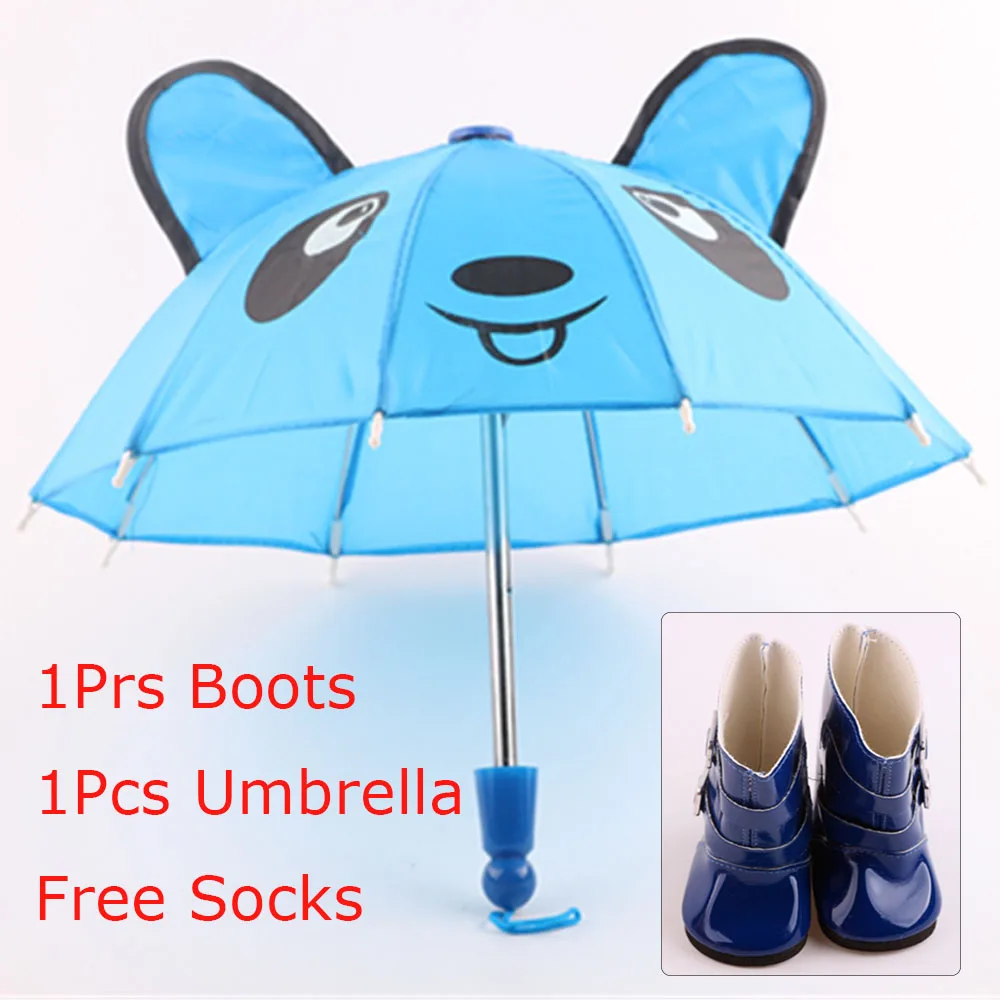 3Pcs/Set Doll Shoes Rain Boots Umbrella Socks Accessories For 18 Inch American of Girl&43Cm Baby New Born Reborn Doll Girl`s Toy