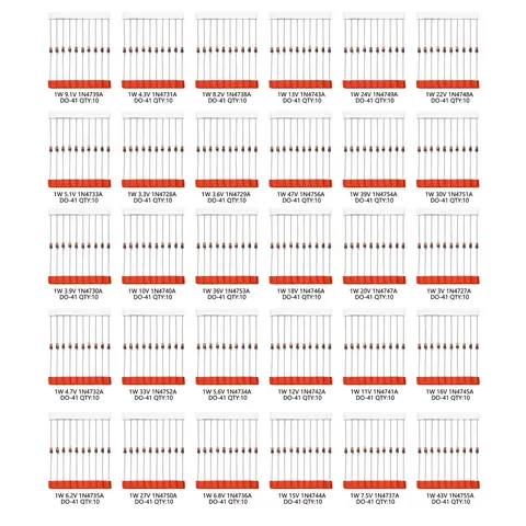 Kit assressentide diodes Zener, 1W, 3V, 300 V, 3.3V, 3.6V, 5.1V, 10V, 12V, 13V, 15V, 20V, 24V, 30, 47V, 30 valeurs x 10 pièces, 5.6 pièces wieshammSet, WieshammSet
