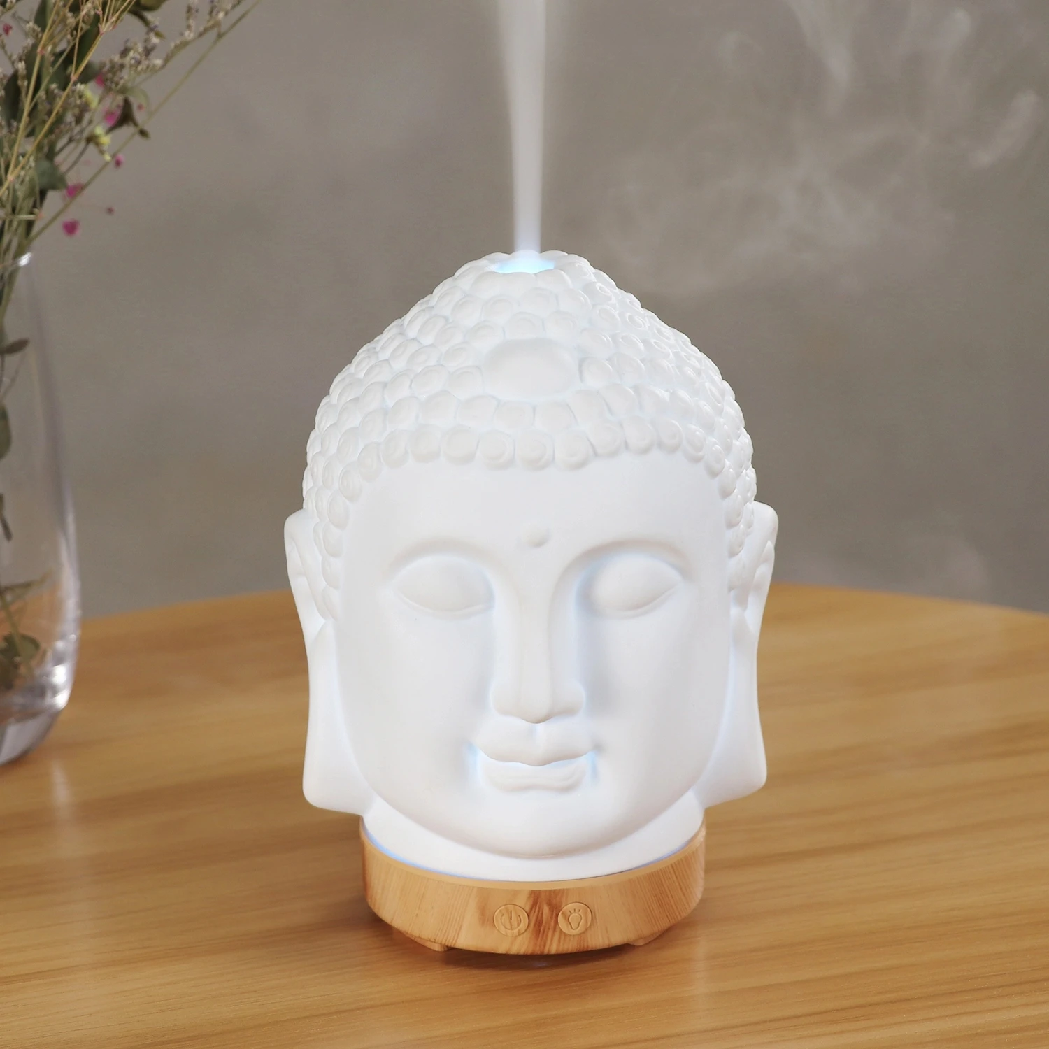 Neue Desgin Statue Von Buddha Muster 100ml Aroma Diffusor Ätherisches Öl Mit 7 LED Keramik Materila Ultraschall-luftbefeuchter