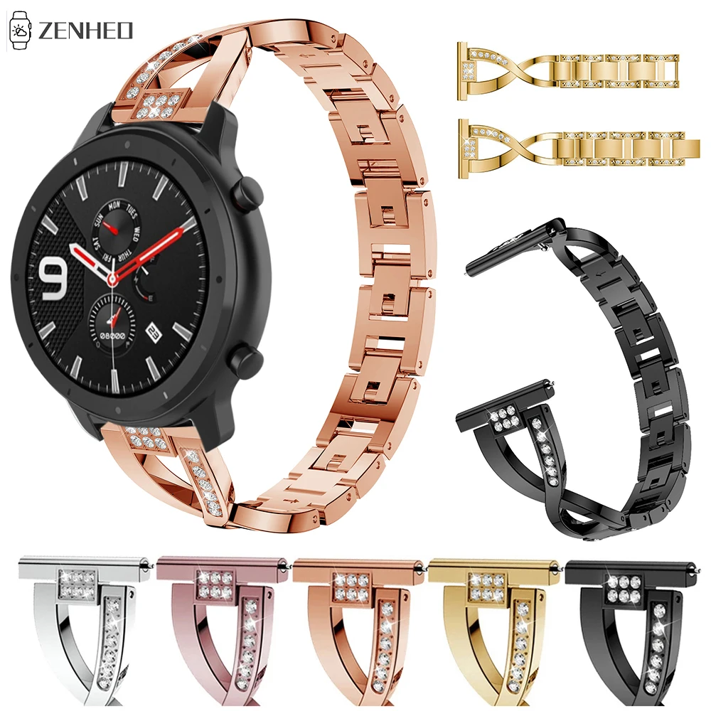 20mm 22mm Rhinestone Strap For Huami Amazfit GTR 42mm 47mm Bracelet Watchband for Samsung Gear S2 S3 Galaxy Watch Active 2