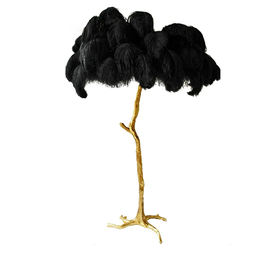 

Modern Ostrich Feather Floor Lamps Post-Modern Copper Floor Lights lighting Living Room Hotel Standing Lamps Bedroom Decor Lamp