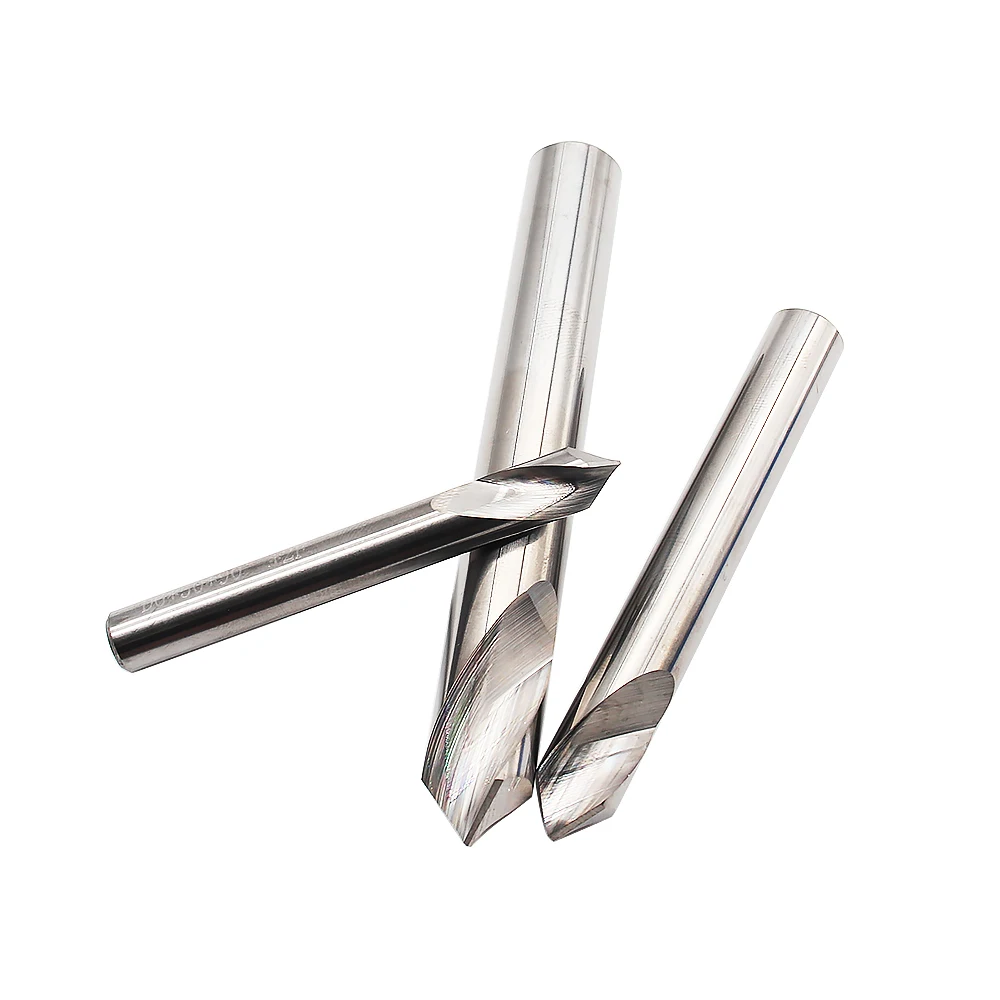 HRC55-Fresa de extremo de carburo sólido de 90 grados, 2 ranuras, cortador de chaflán, taladro central para aluminio y acero CNC