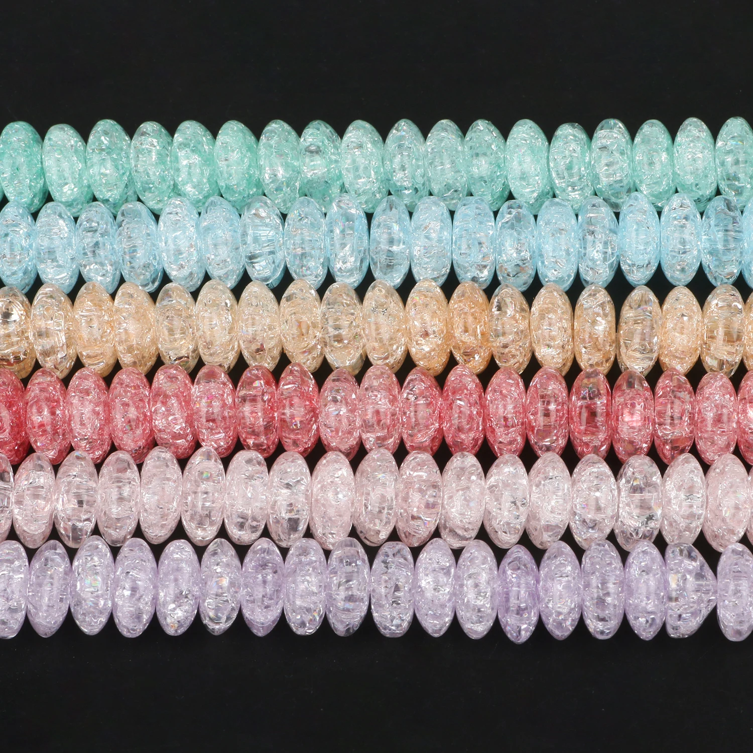 6/8/10mm Pink Blue Purple Snow Cracked Quartz Crystal Glass Beads Rondelle Loose Spacer Beads for Jewelry Making DIY Bracelet