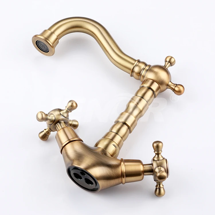 High Quality Brass Bathroom faucet Vintage Classic Gold/Antique Dual Handle Retro Antique Basin Faucet Cold hot water Basin Tap