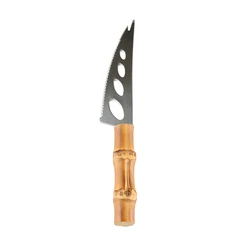 Stainless Steel Serrated Hollowed Holes Bamboo Root Wooden Handle Toast Pizza Dessert Cake Cheese Bread Mini Small Forking Knife