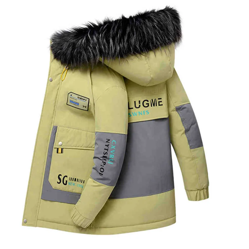 Parka gruesa con capucha para hombre, abrigo informal cálido con Cuello de piel, chaqueta delgada de algodón con capucha, rompevientos de longitud