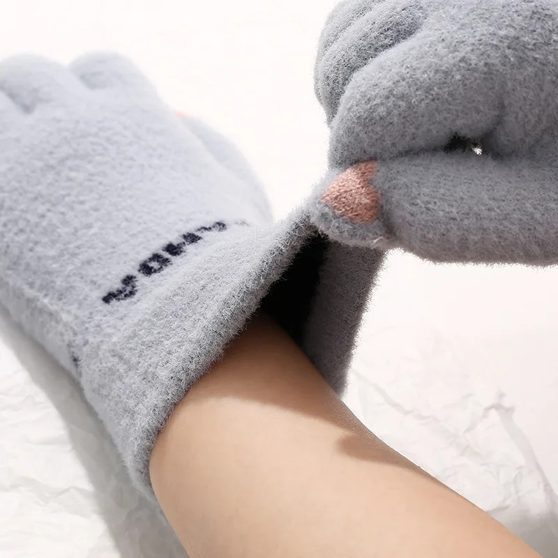 Wecute 어린이 장갑 Aldult Kawai 콜드 프로텍션 새로운 겨울 플러시 장갑 스트레치 니트 터치 스크린 Thicken Fleece Riding Gloves