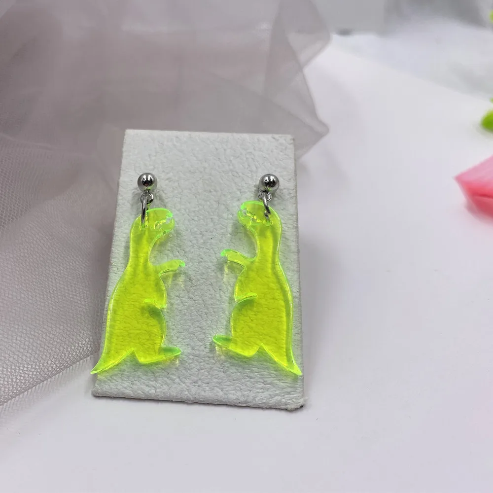 Cute Colorful Animal Acrylic Little Dinosaur Earrings for Girls Women Children Birthday Gift Lovely Jewelry