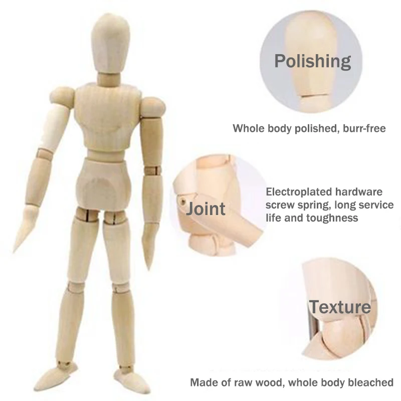 Mannequin Puppet Movable Joint Wood Man Wooden Hands Decorative Model Art Painting Model Drawing Model Art Sketch Handcrafts