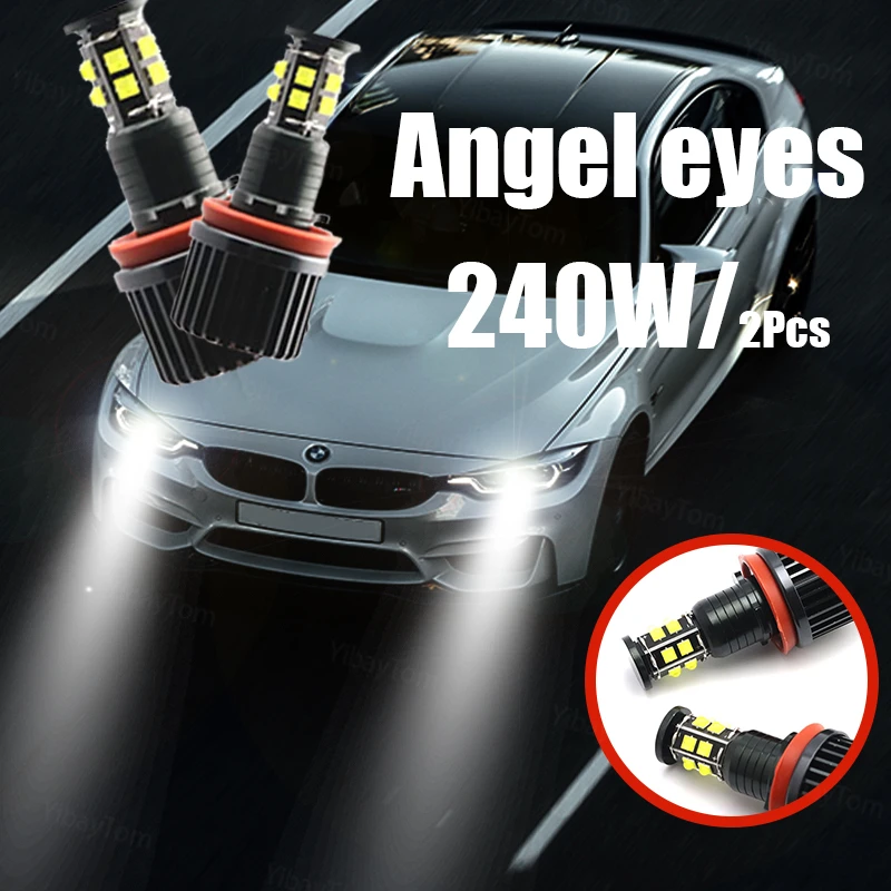 For BMW 1 3 5 E90 E92 M3 E93 E60 E70 E71 X5 X6 240W/Pair 6000K White Super Bright High Power Free Error LED Angel Eyes Light