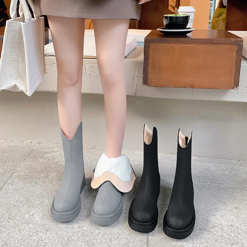 Winter Women Snow Boots Warm Wool Fur Genuine Leather Causal Boots Shoes Ankle Booties Platform Shoes