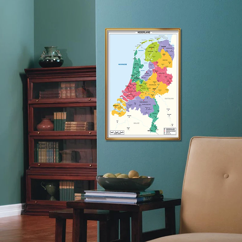 

Netherlands Map Canvas Poster Clear and Easy To Read 42*59cm Wall Painting In Dutch for School Supplies Children Education