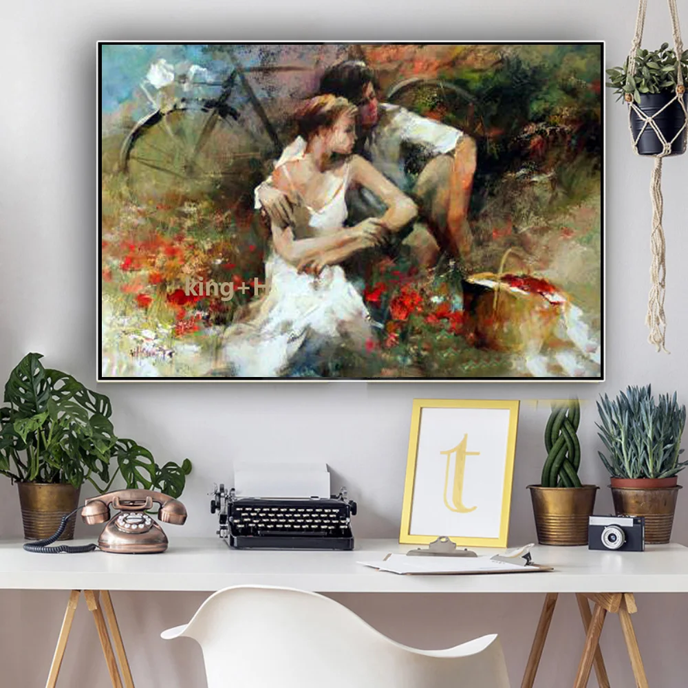 Popular Artwork Artist Handmade High Quality Love Hug Heart Wall Painting on Canvas Impression Lover Figure Oil Painting