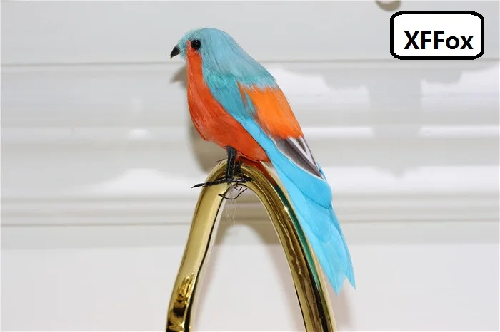 

Модель птицы сине-оранжевого цвета, милая реалистичная имитация, маленькая игрушка-птичка из пенопласта и перьев, 15 см, идея для подарка