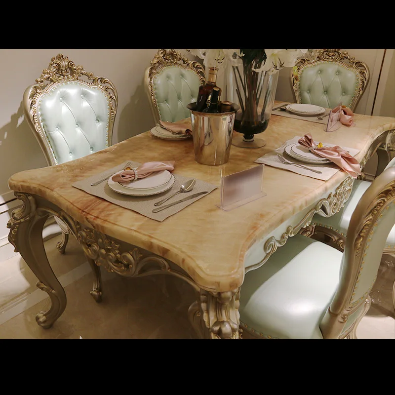 European style marble dining table 1.6 / 1.8 meters solid wood rectangular dining table 6 people dining table classical American