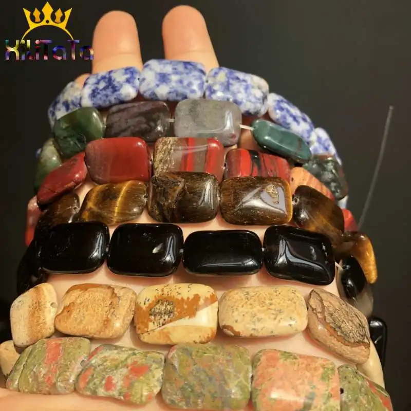 13*18mm Natural Stone Beads Rectangle Turquoises Agates Yellow Tiger Eye Quartz Malachite Beads For Jewelry Making DIY Bracelet