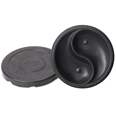 1Pcs Plastic Ronde Inkstone Met Cover Geribbelde Inkstone In Chinese Kalligrafie Inkt Zwembad 9.5x2.2cm