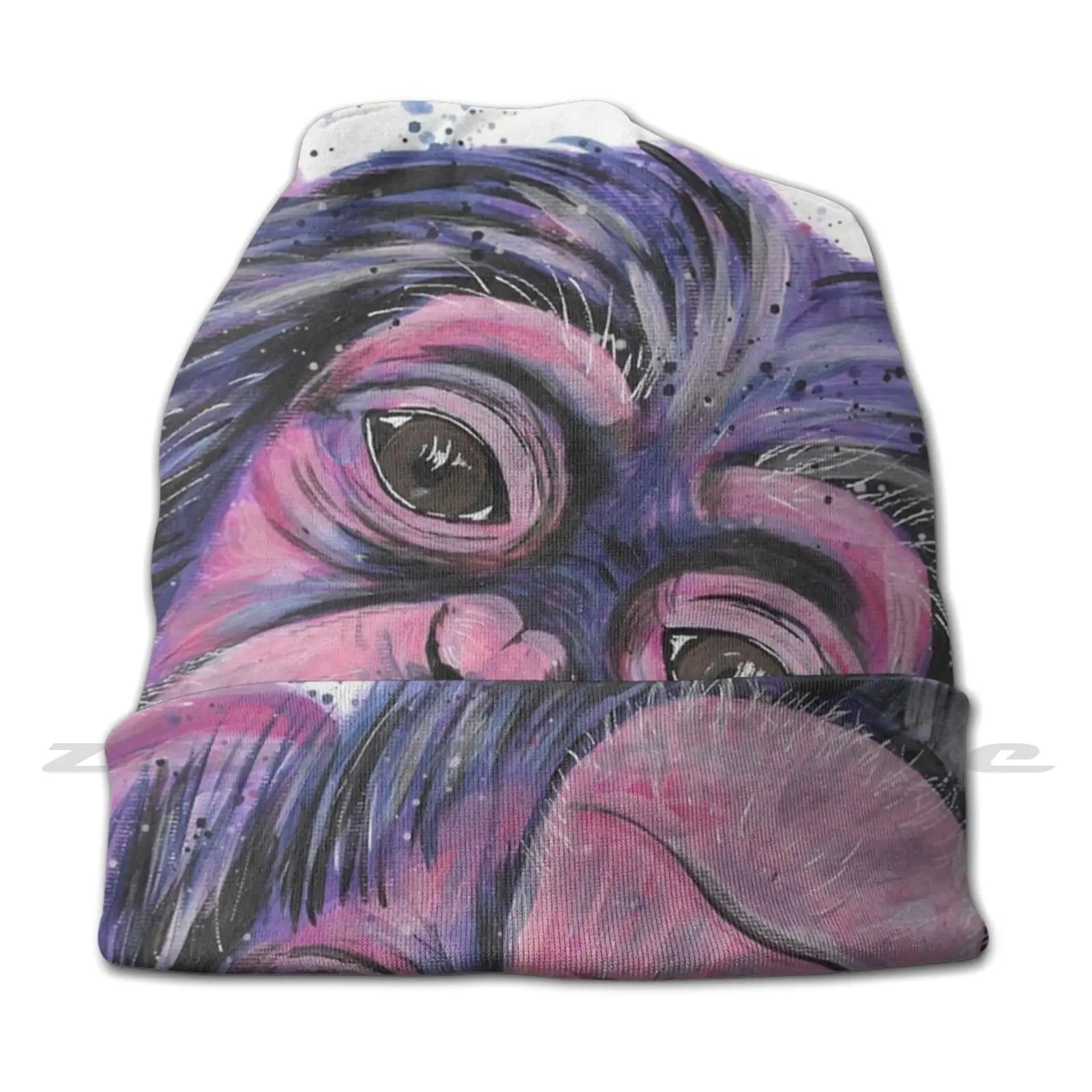 Felix Knit Hat Hedging Cap Soft Elasticity Outdoor Sports Leisure Purple Chimp Acrylic Chimp Chimpanzee Monkey Purple Hand