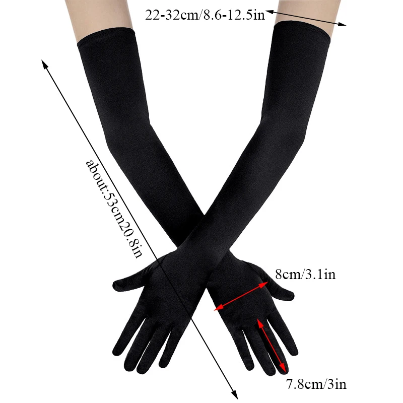 Gants évasés longs en satin pour femmes, gants classiques pour adultes, costume assressenti, opéra de peau, coude, poignet commandés, noir, blanc, rouge, gris