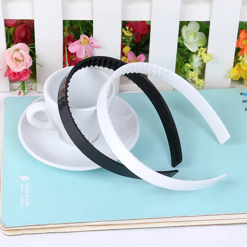 20pcs Wholesale 15mm DIY Plastic Headband with Teeth Flat Surface Resin Hairband Stock Black White Hair Hoop Girl Hair Accessory