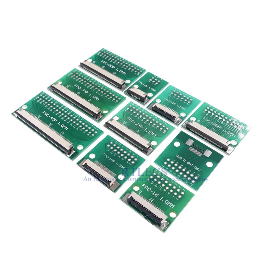 FPC FFC 4 6 8 10 12 15 16 20 24 30 34 40 50 60 Pin Adapter 1.0 MM to 2.54  x 2.54 mm Pitch Through Hole DIP PCB Converter