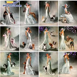 PhotoCustom Figure Painting By Numbers Girl and dogs For adult Drawing 40*50cm On Canvas DIY Zero basis Canvas Painting