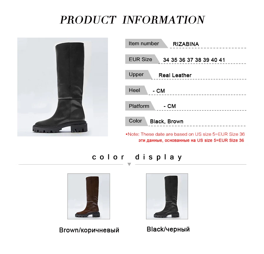 RIZABINA Size 34-41 Real Leather Women Knee High Boots 2023 New Winter Heeled Shoes Woman Long Boot Office Lady Plush Footwear