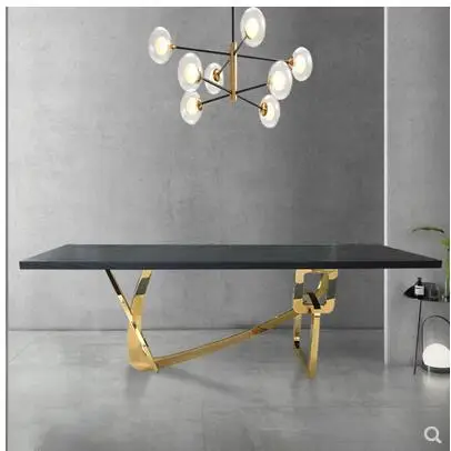 Post-modern black oak dining table fashion European long dining table stainless steel dining table negotiation table